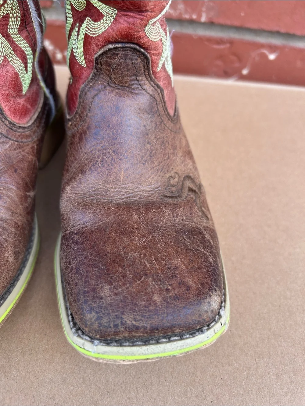 Twisted X Western Cowboy Boots Square Toe Leather Boys 10/ 11c Brown Pull on